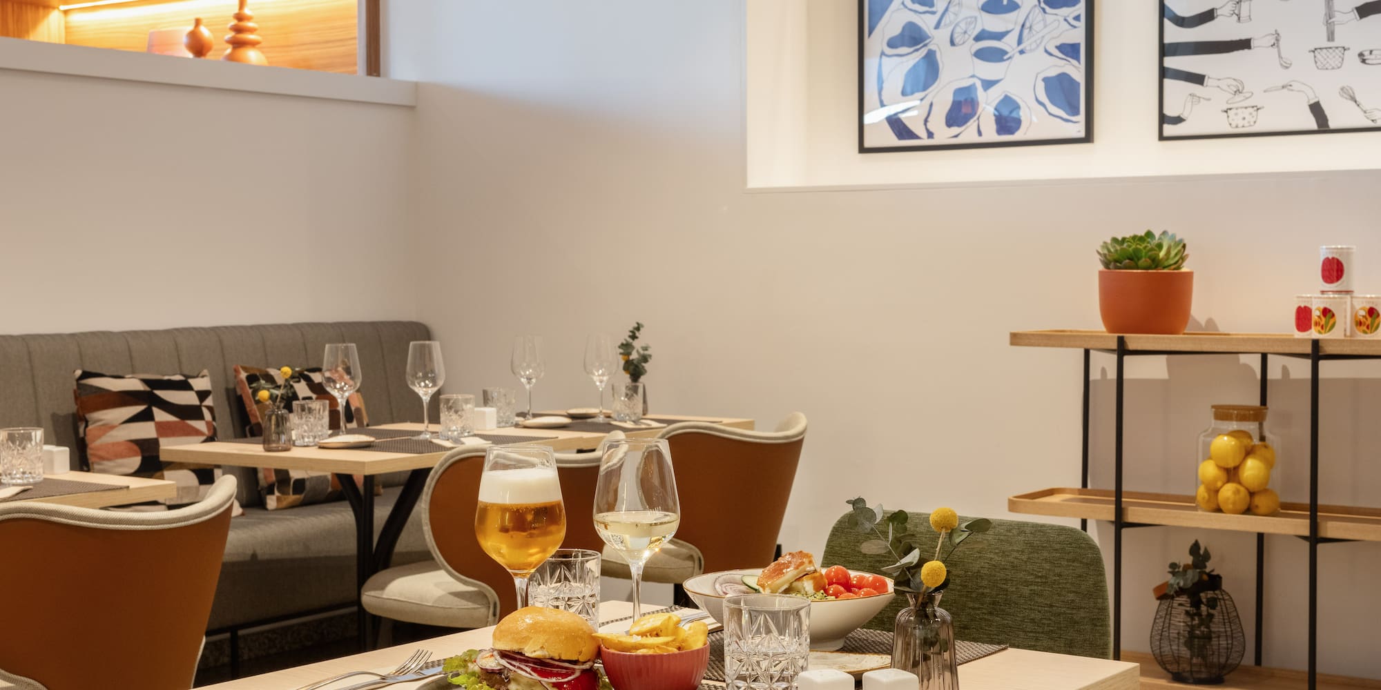 a table with food and drinks on it