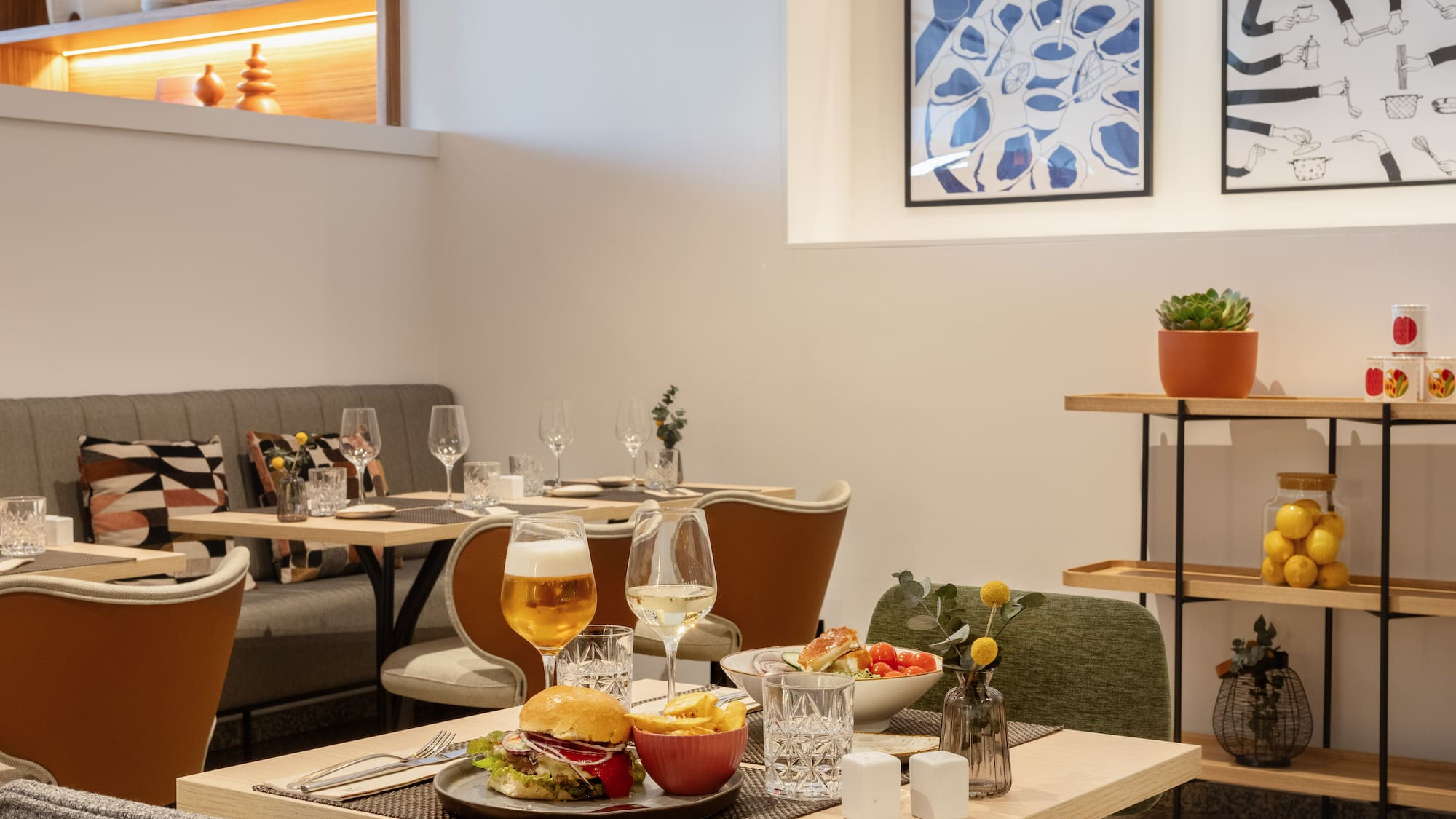 a table with food and drinks on it