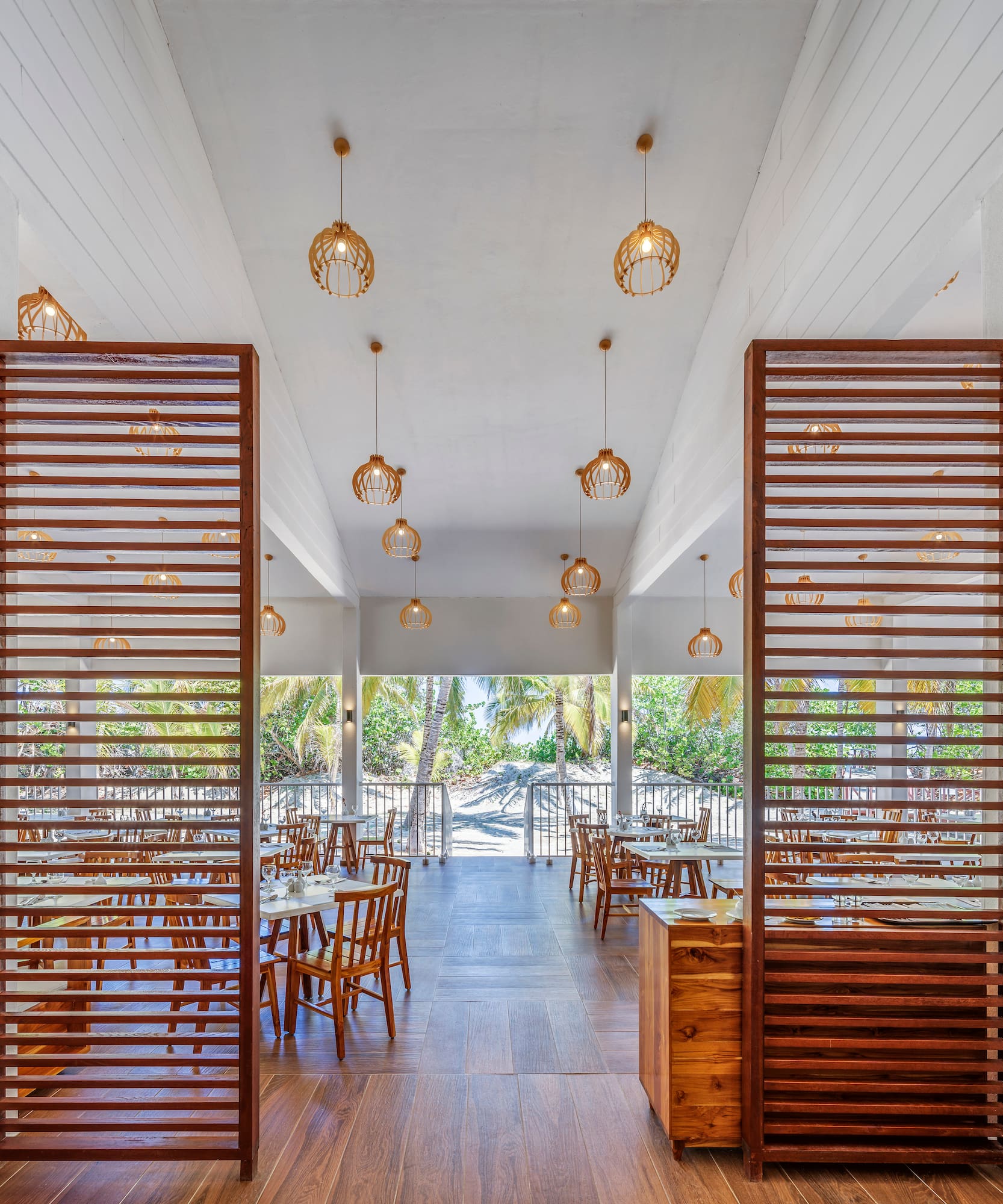 a room with tables and chairs