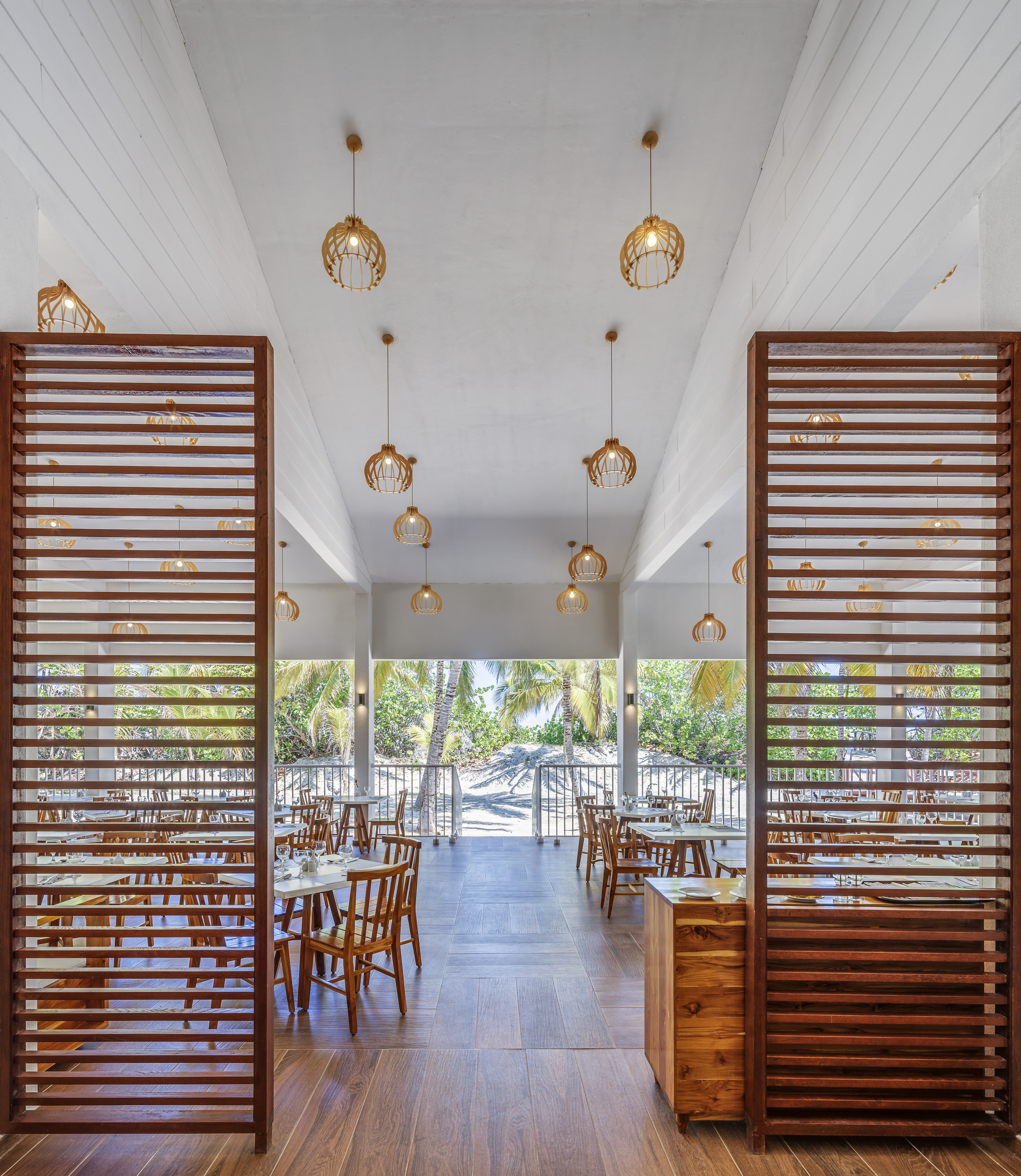 a room with tables and chairs
