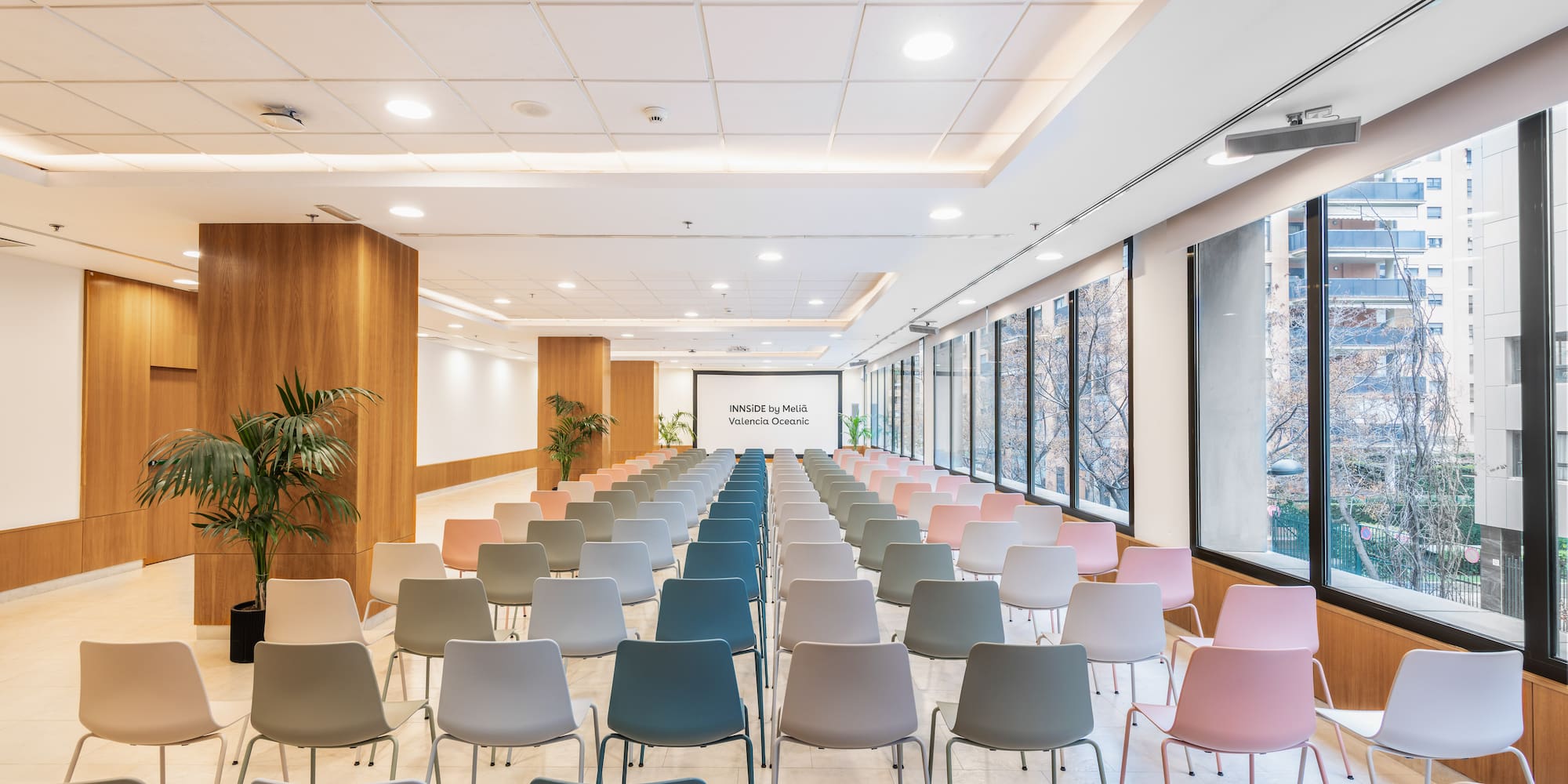 a room with many chairs