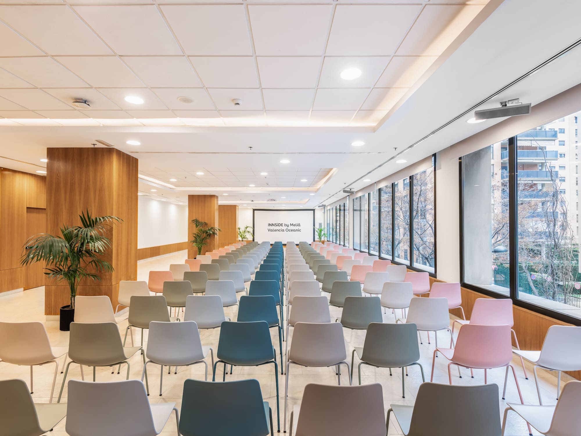 a room with many chairs