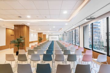 a room with many chairs