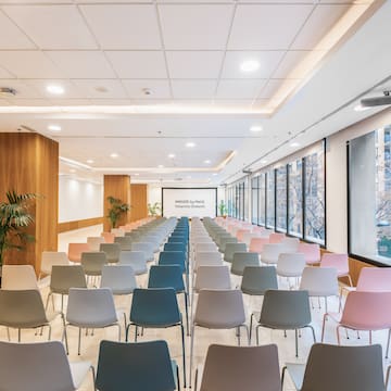 a room with many chairs
