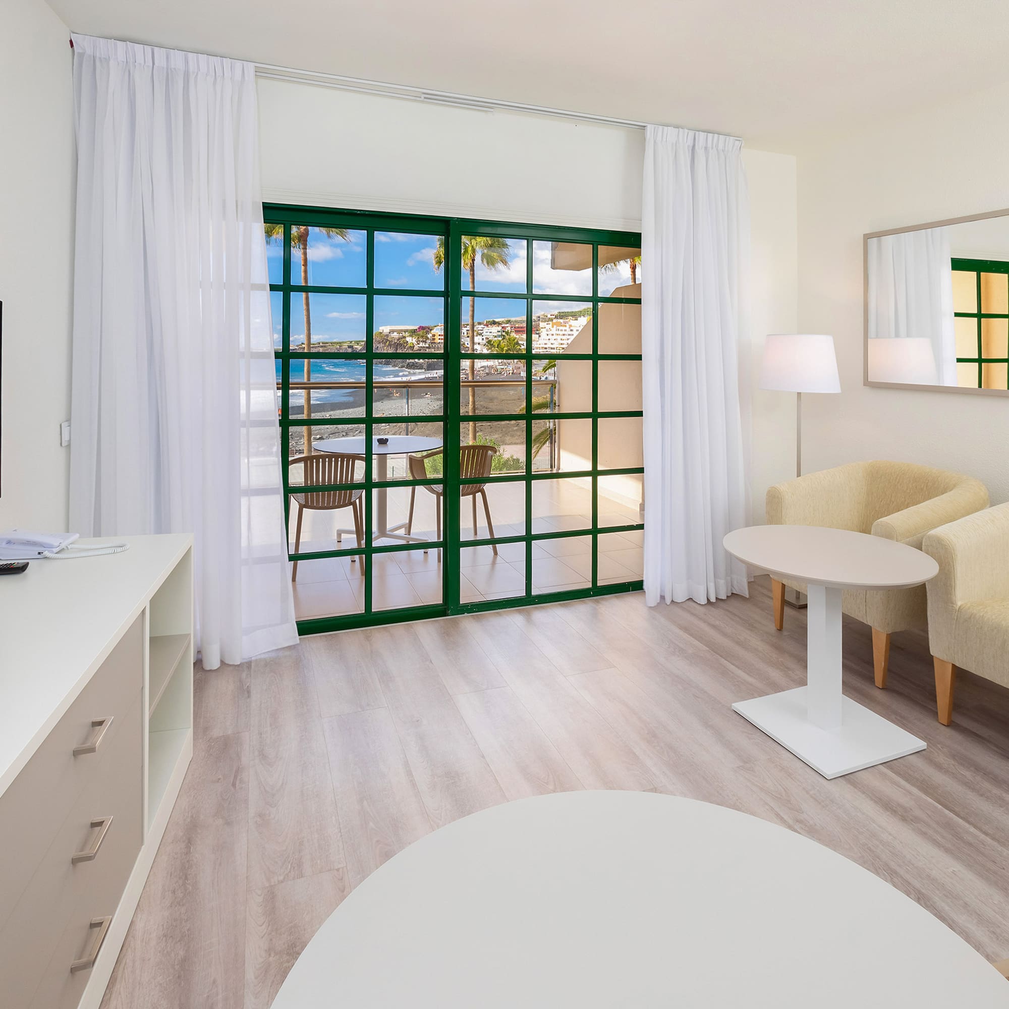 a room with a television and a table