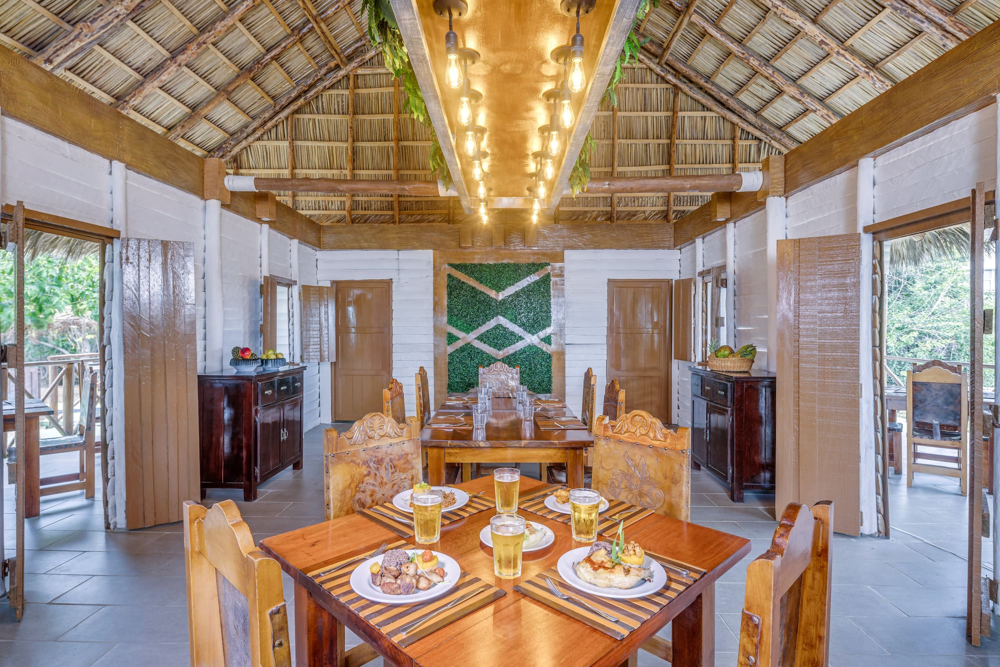 a room with a table and chairs