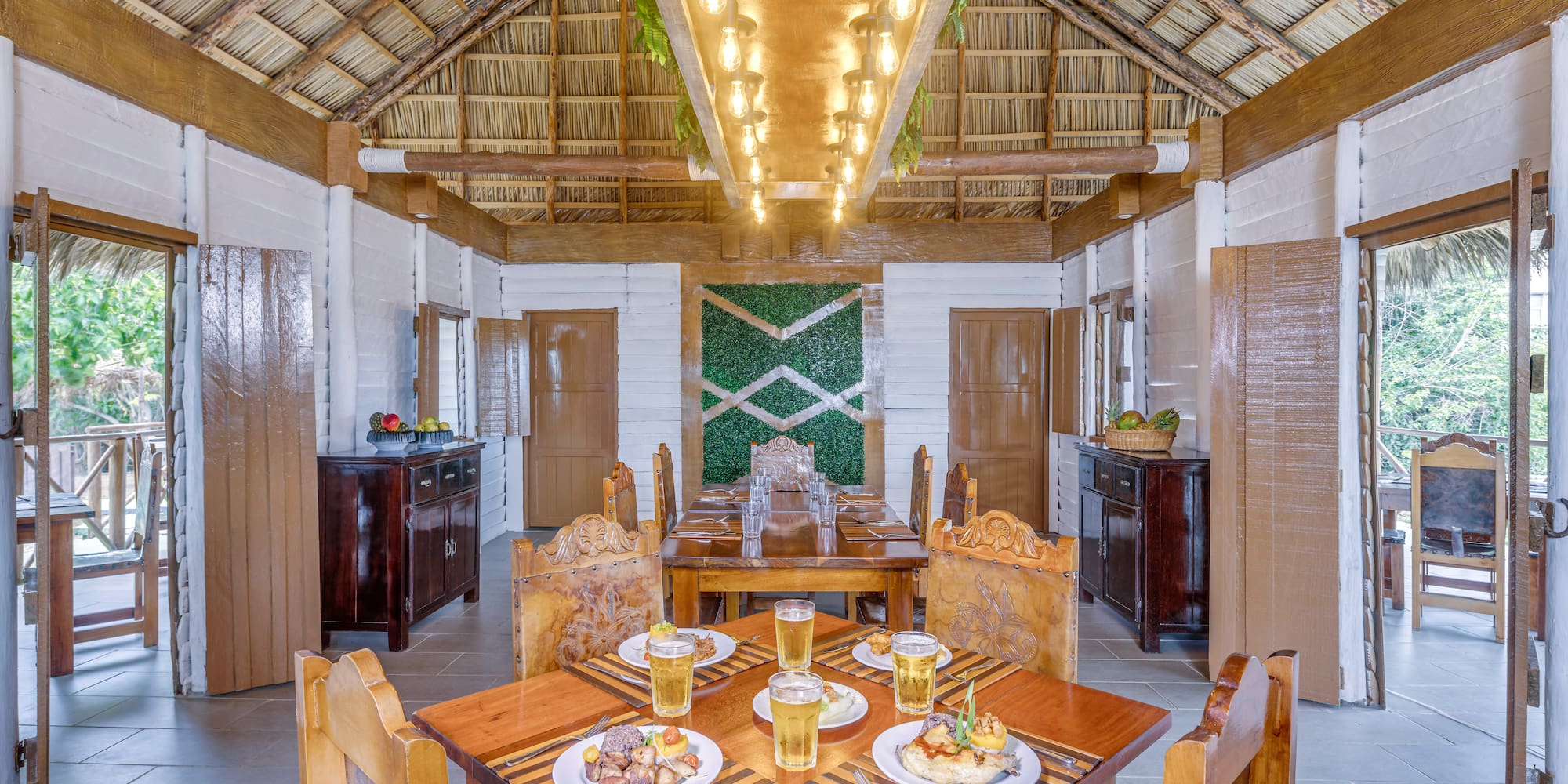 a room with a table and chairs