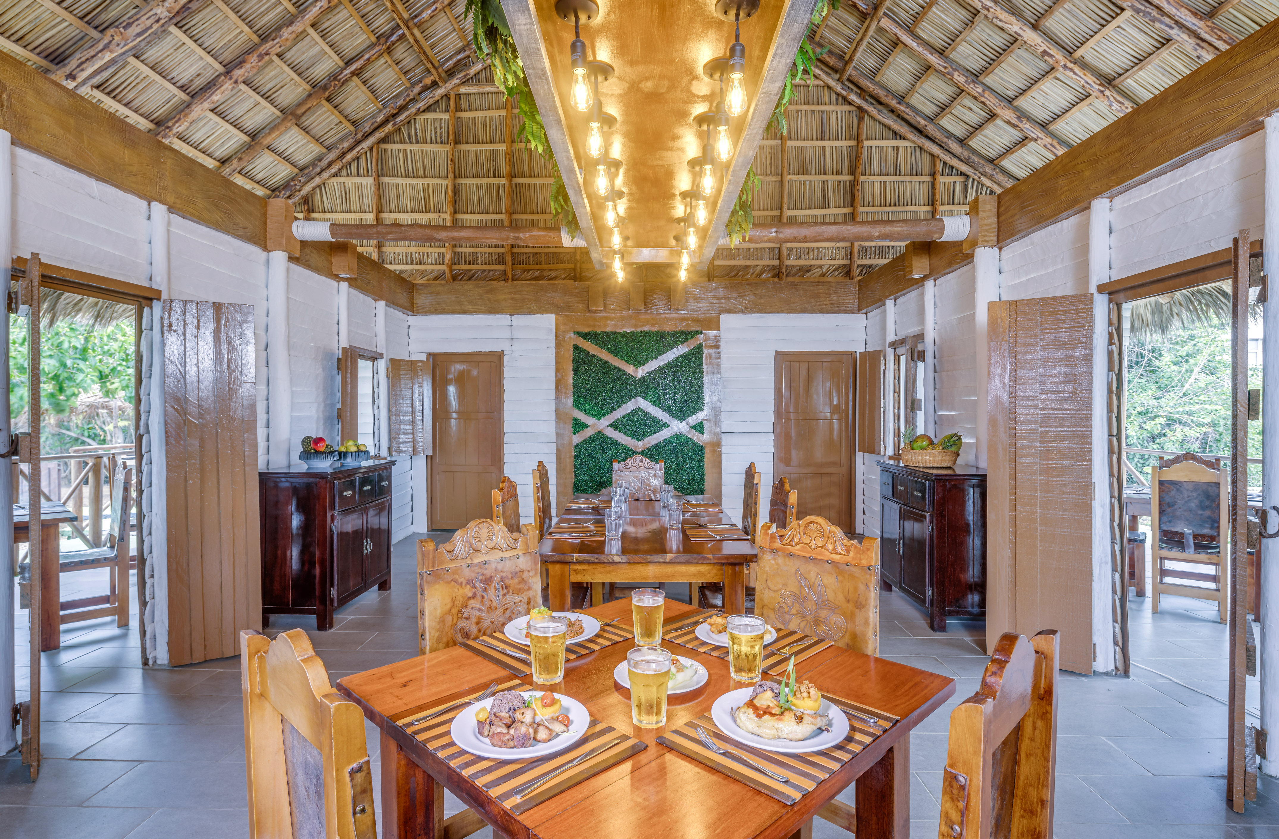 a room with a table and chairs