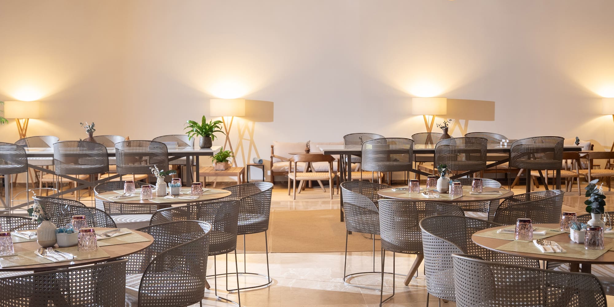 a room with tables and chairs