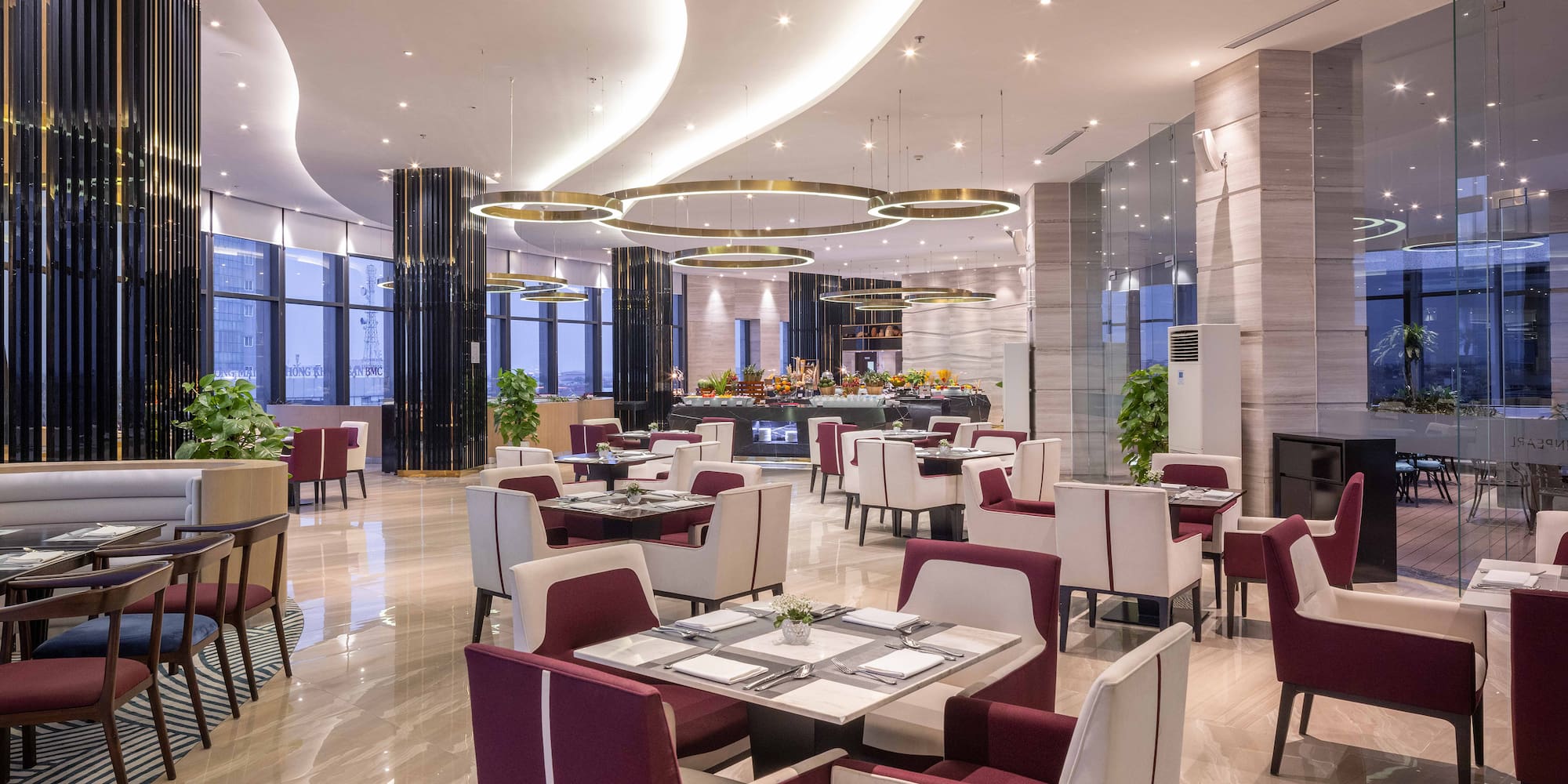 a restaurant with tables and chairs