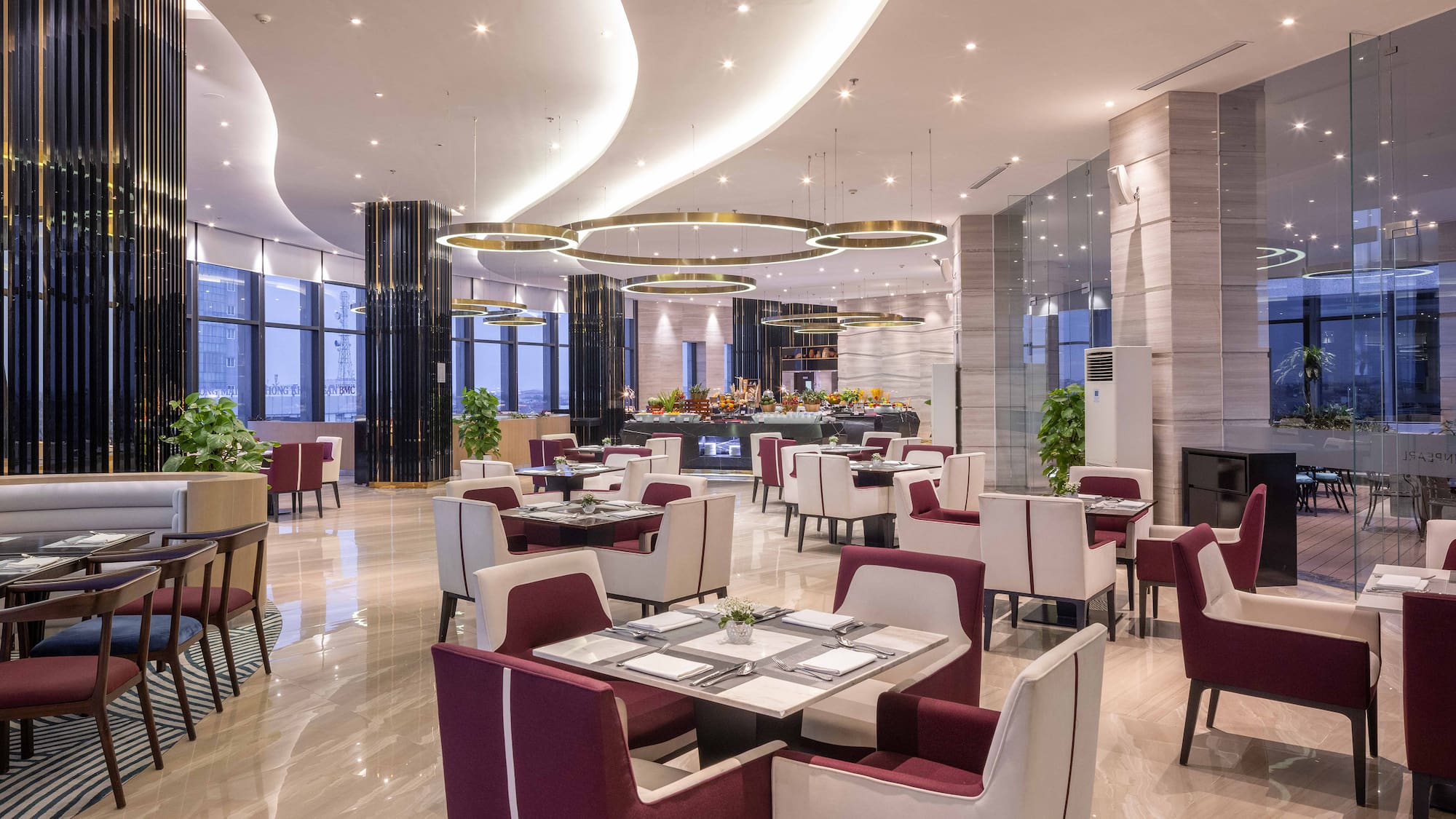 a restaurant with tables and chairs