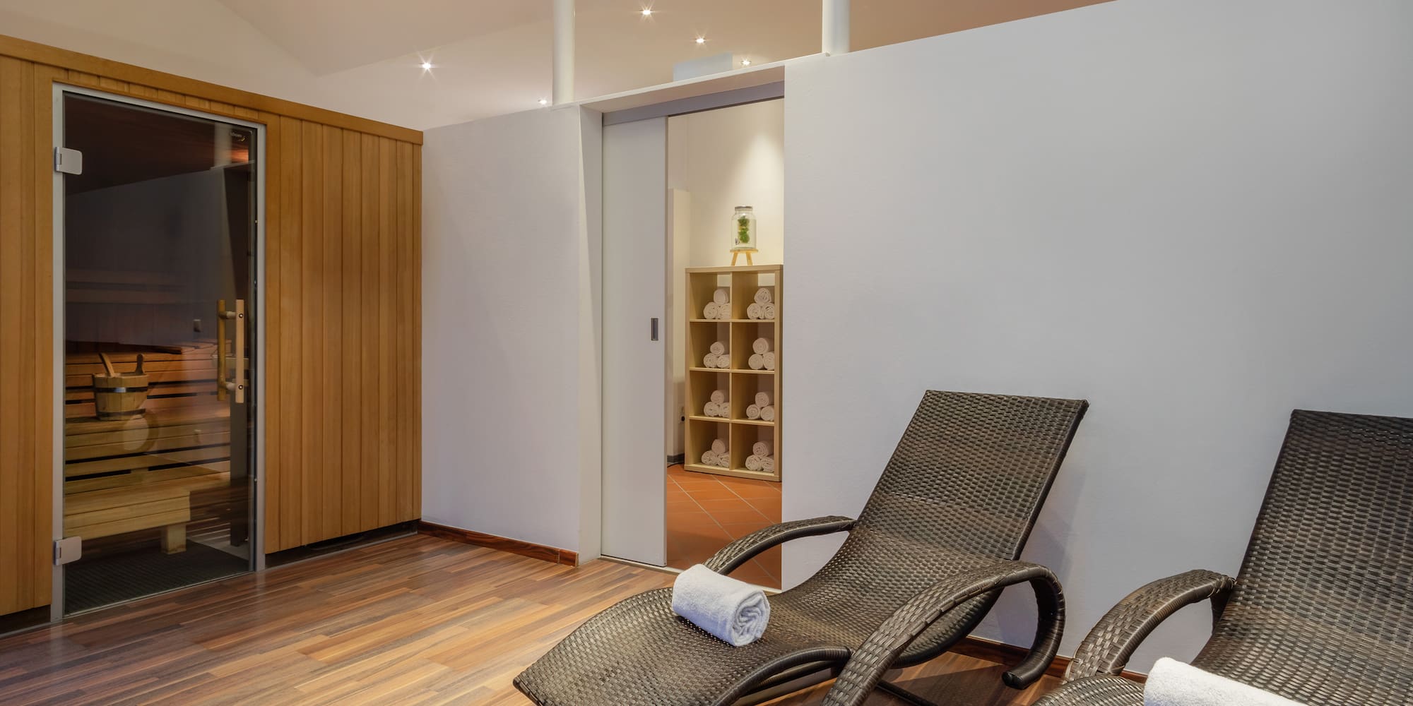 a lounge chairs in a room