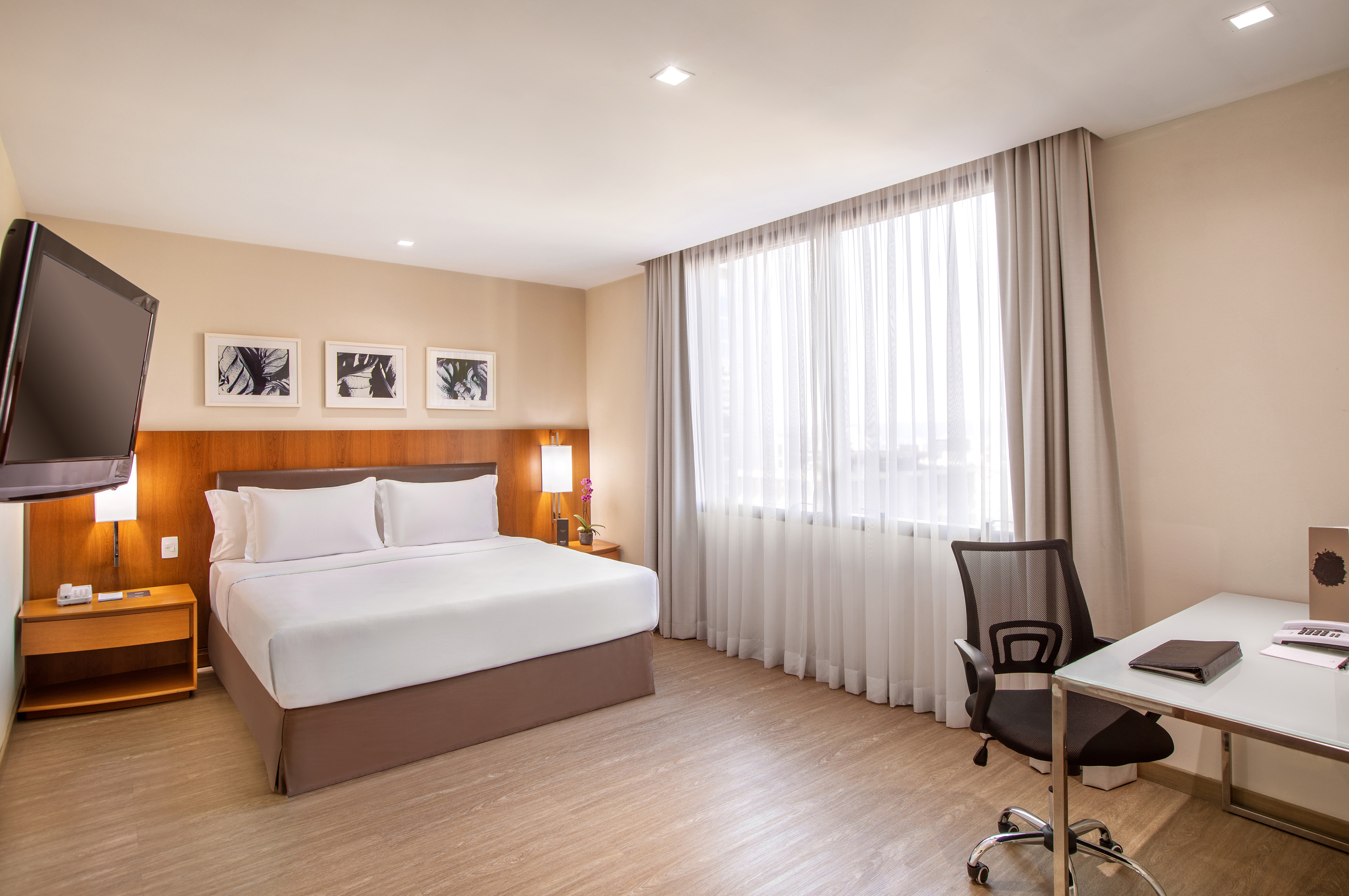 a room with a bed and a desk