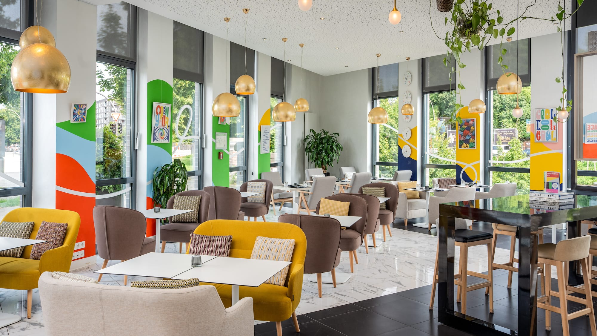 a room with tables and chairs