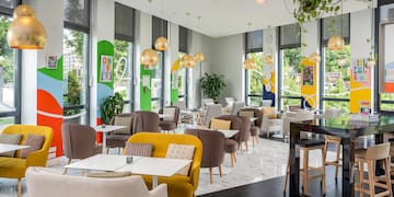 a room with tables and chairs