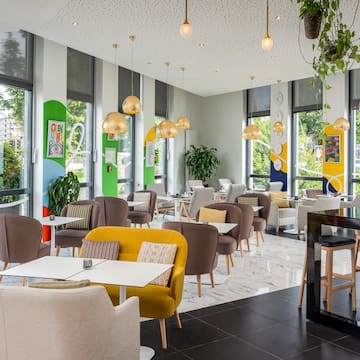 a room with tables and chairs