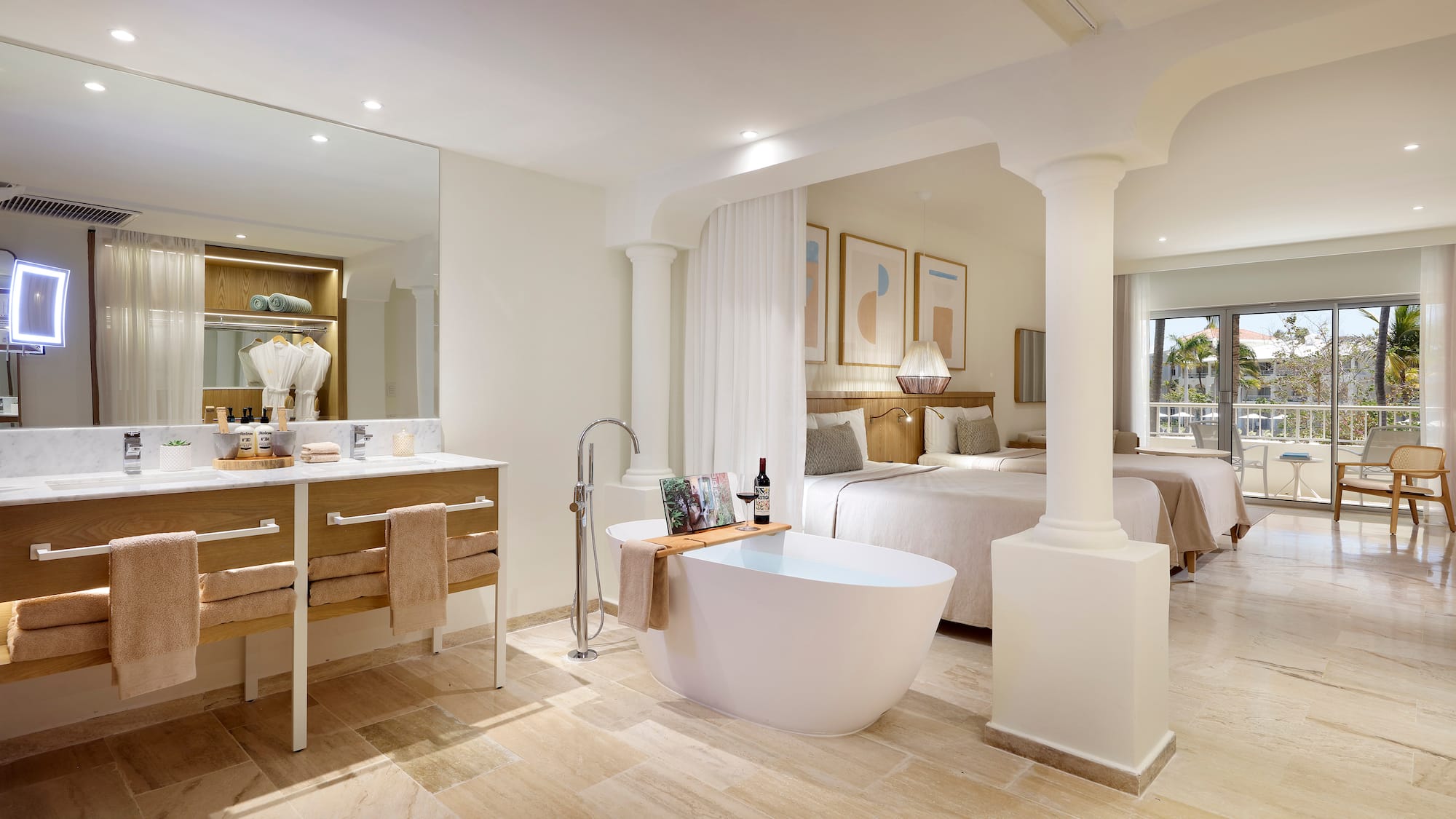 a bathroom with a tub and a sink