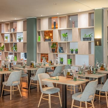 a room with tables and chairs