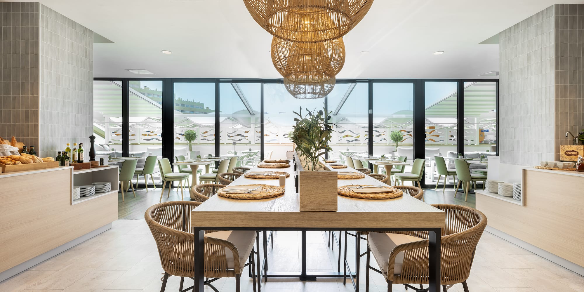 a room with a table and chairs