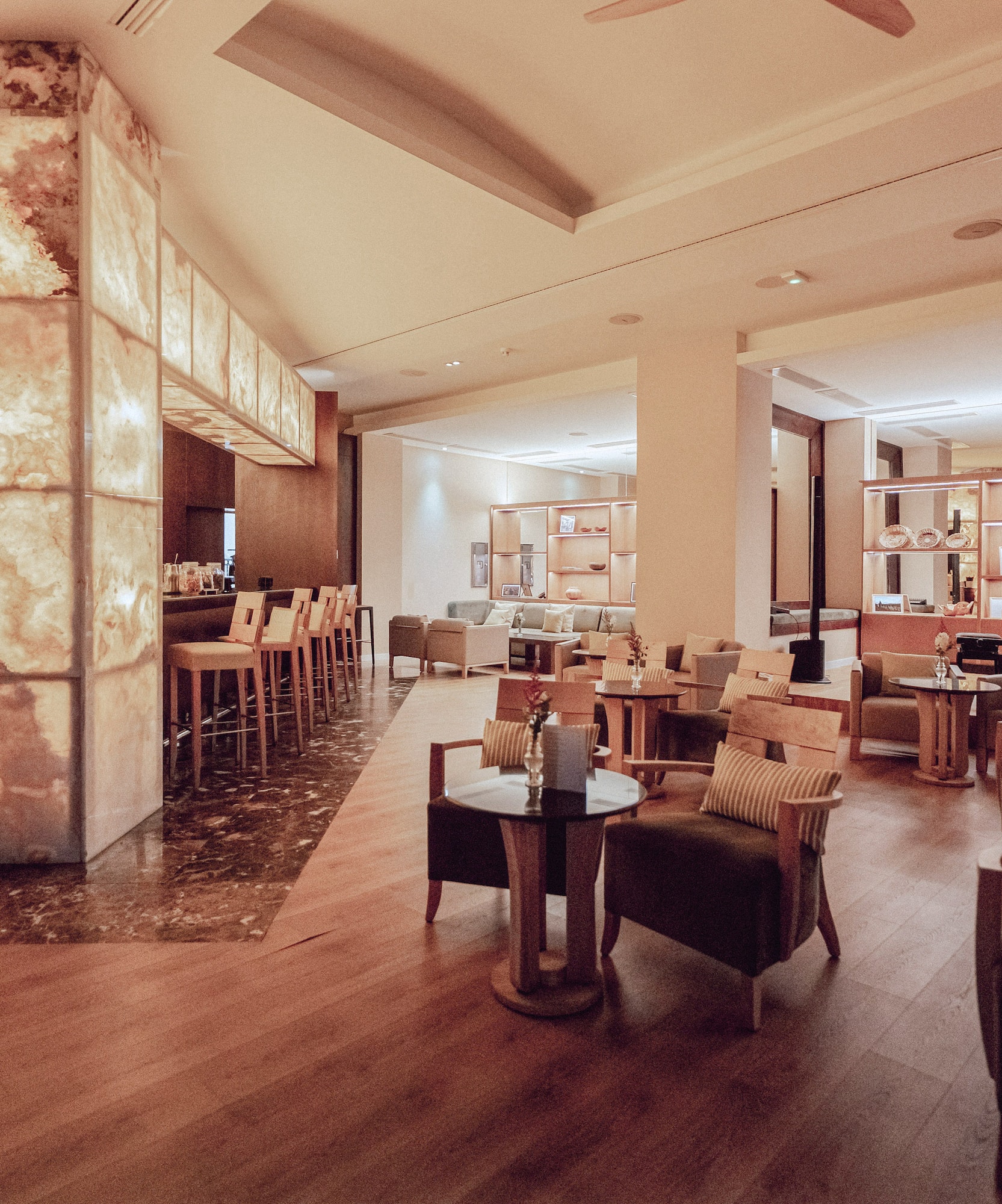 a room with tables and chairs