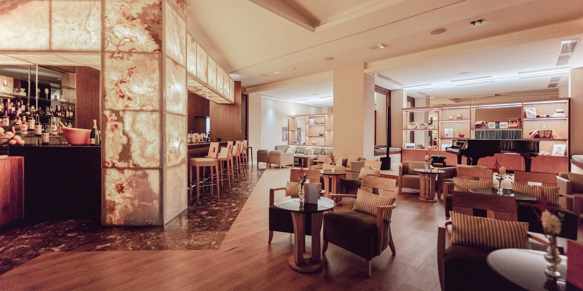 a room with tables and chairs