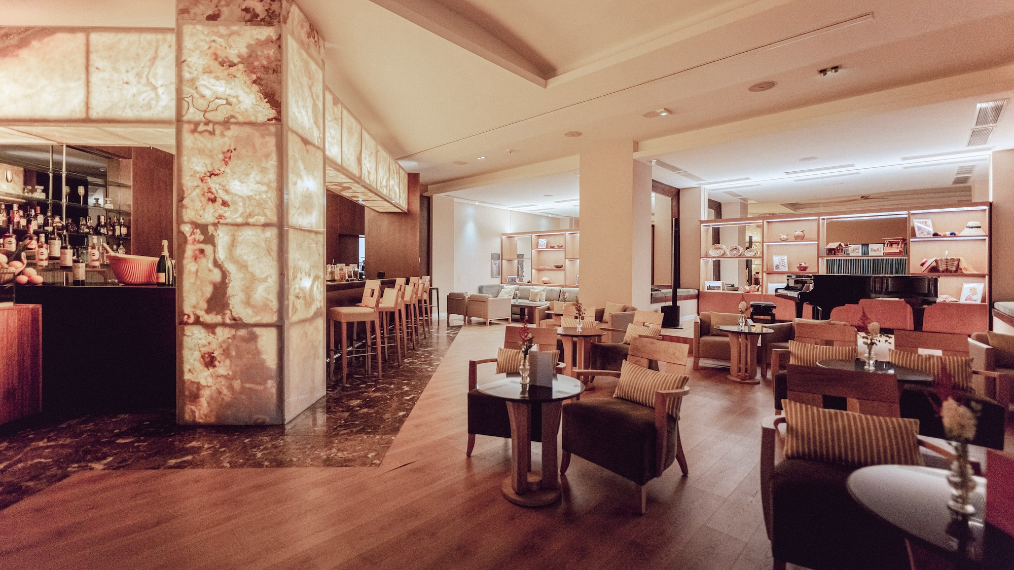 a room with tables and chairs