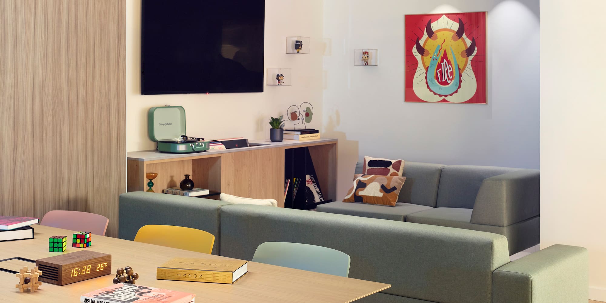 a room with a television and a couch