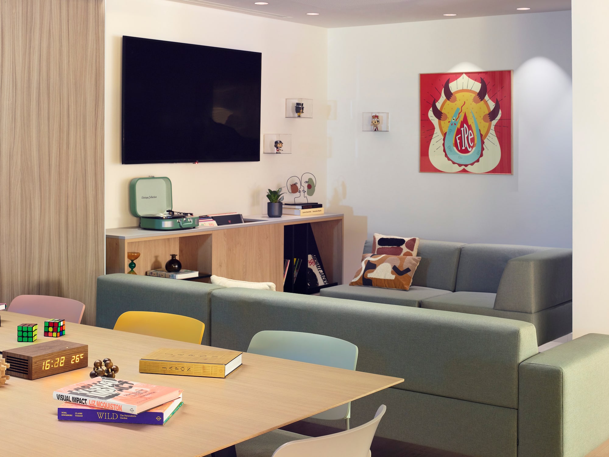 a room with a television and a couch