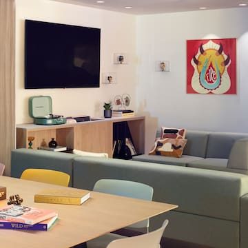 a room with a television and a couch