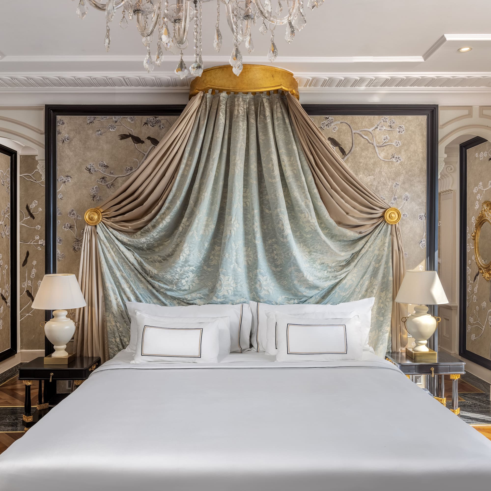 a bed with a canopy over it