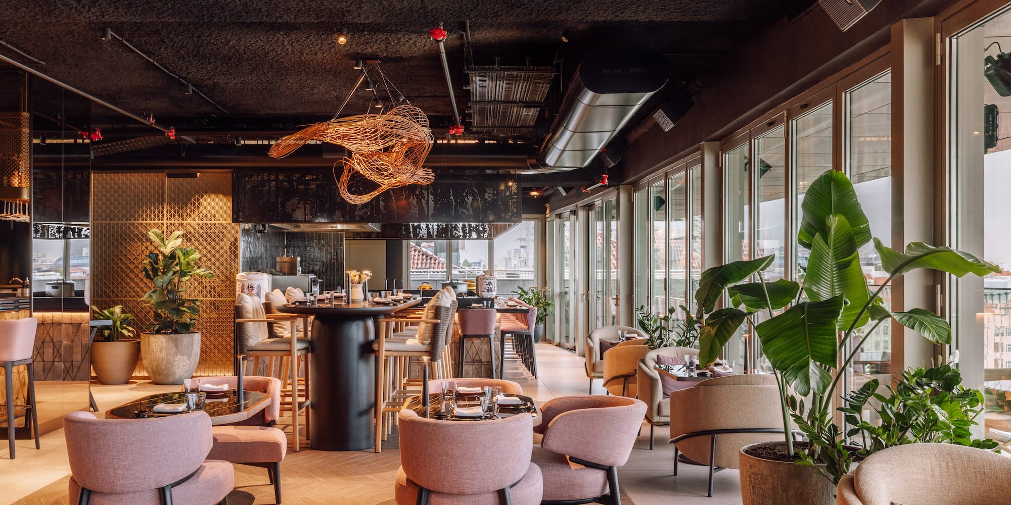 a restaurant with tables and chairs