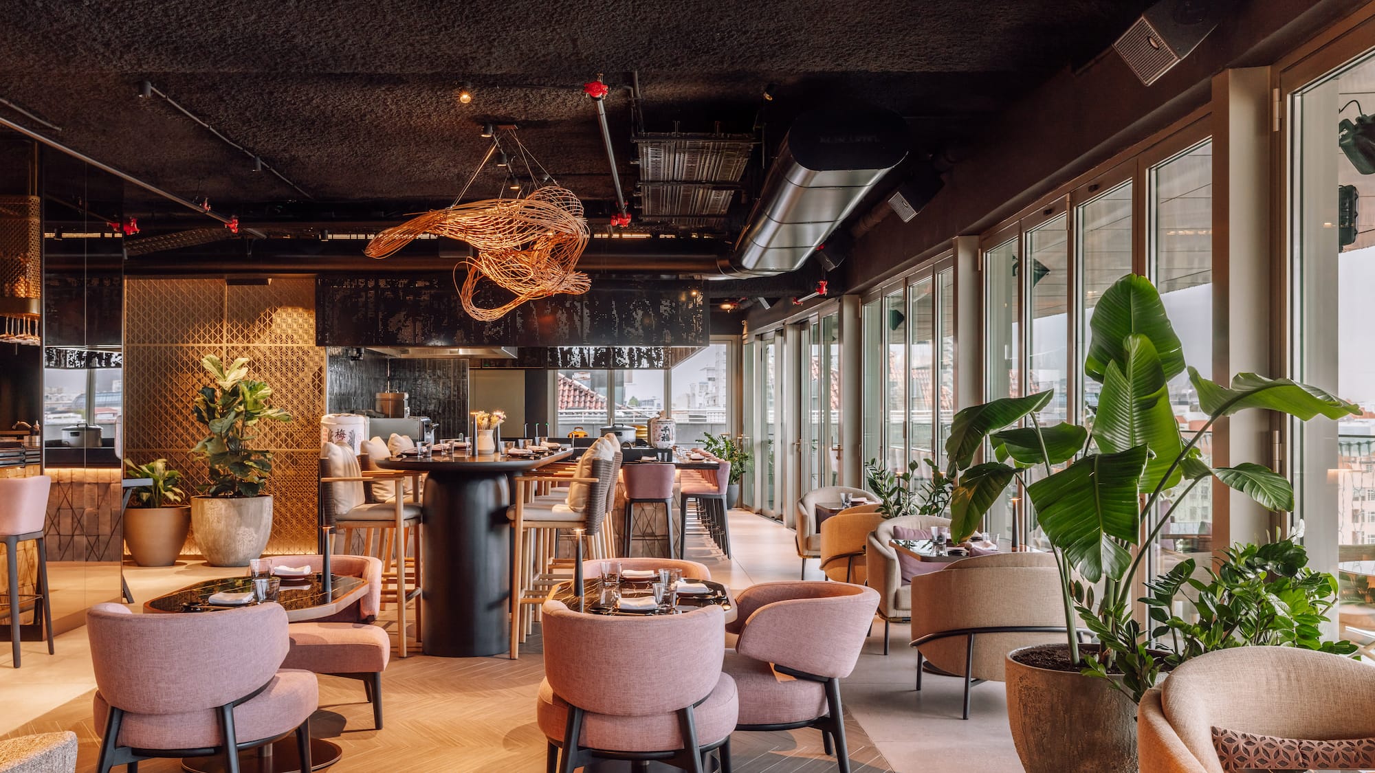 a restaurant with tables and chairs