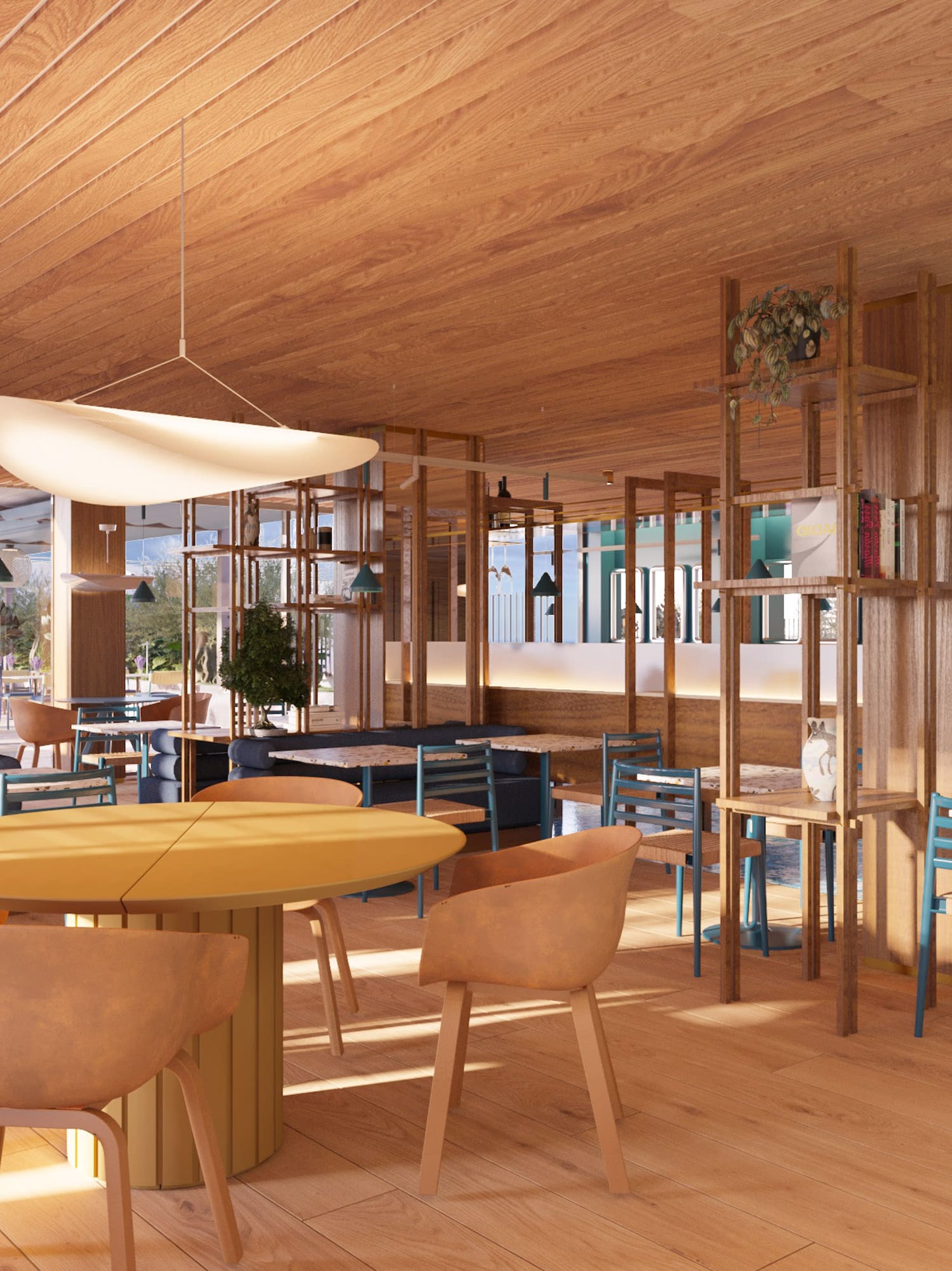 a room with tables and chairs