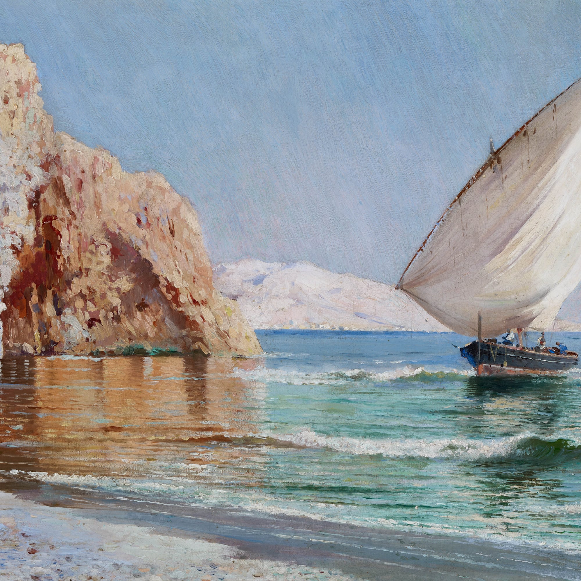 a painting of a sailboat in the water