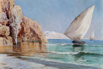 a painting of a sailboat in the water