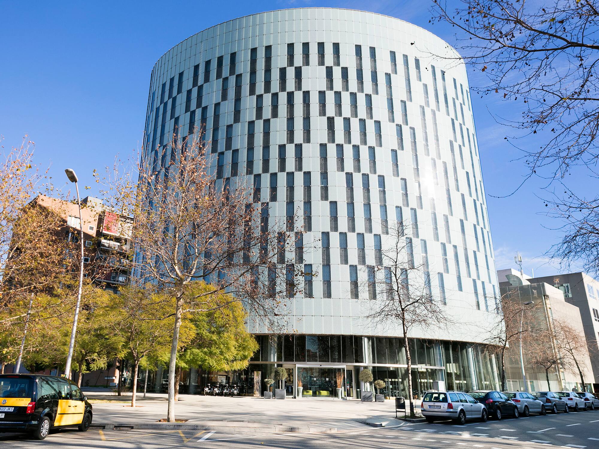 a circular building with many windows