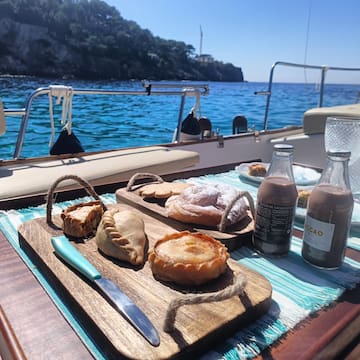 food on a boat with water in the background