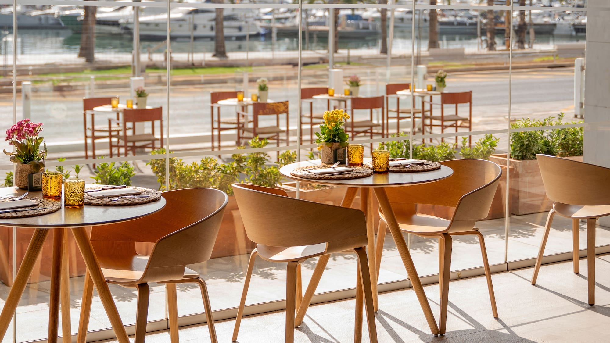 a table and chairs outside a restaurant