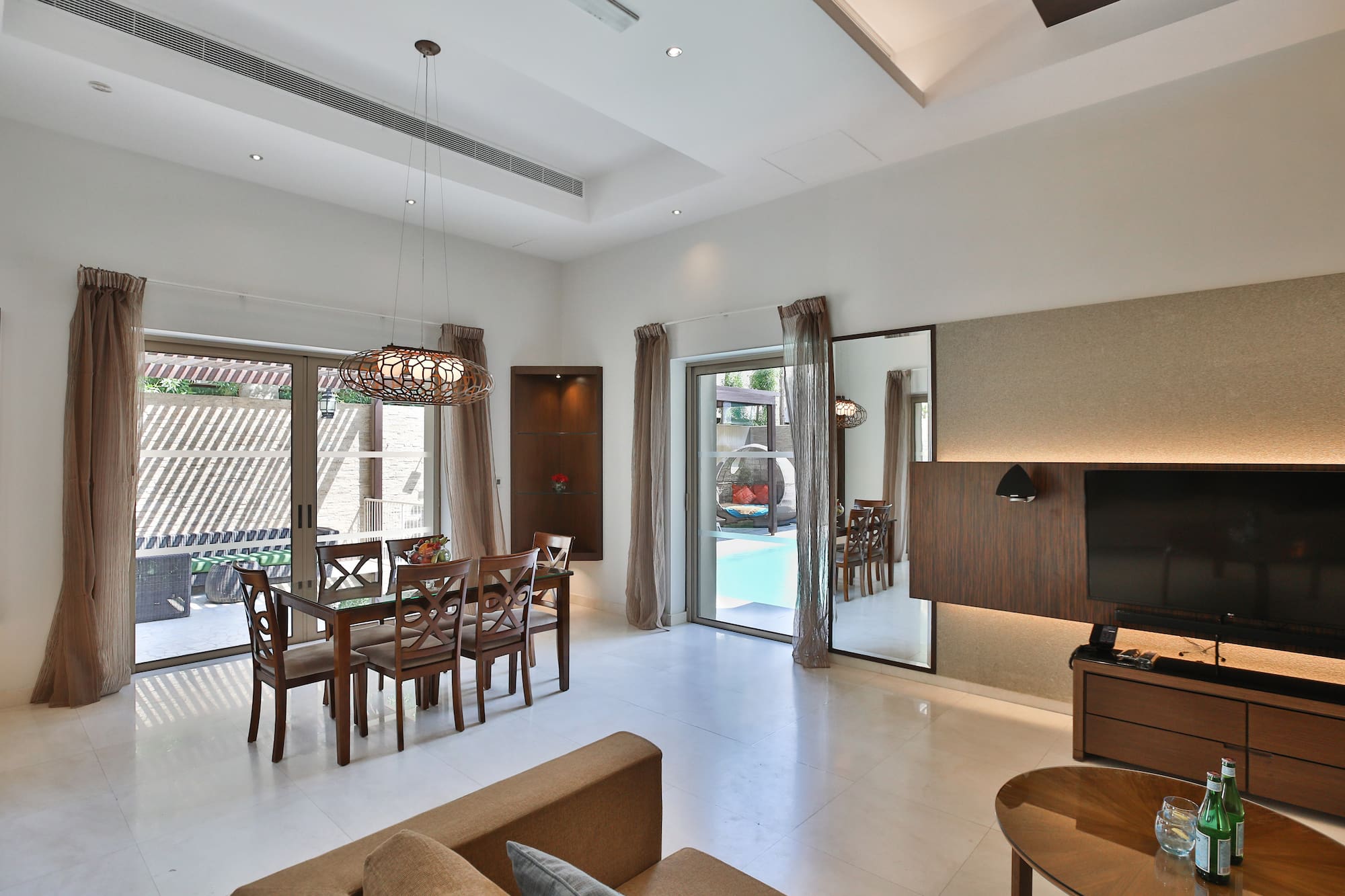 a room with a table and chairs