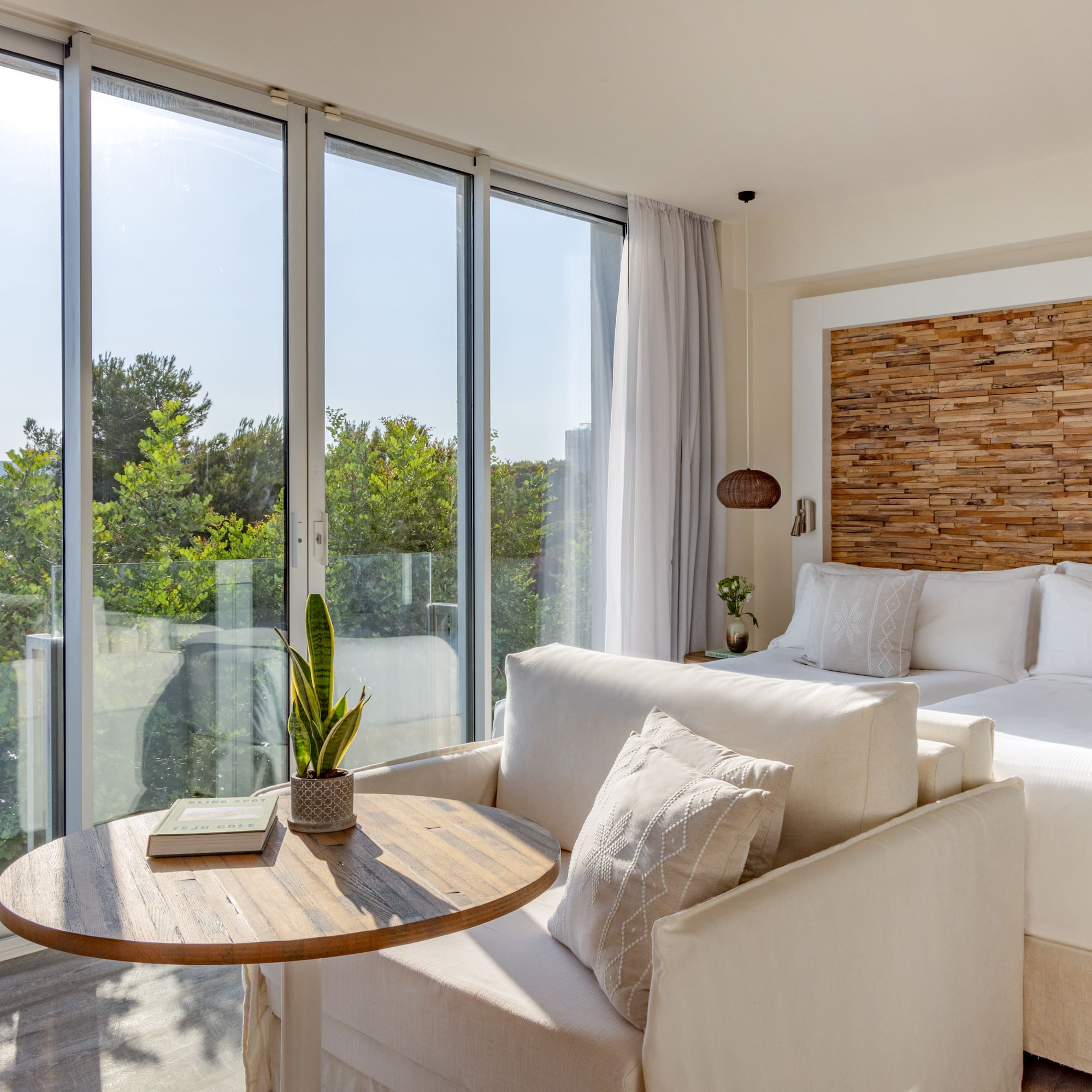 a room with a bed and a table