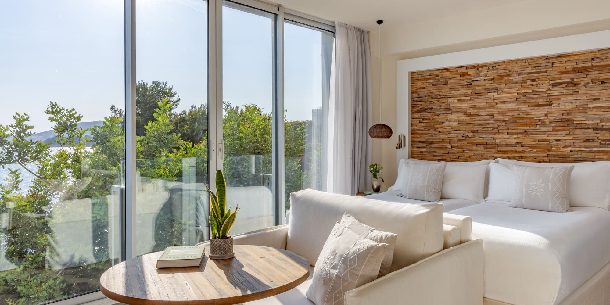 a room with a bed and a table