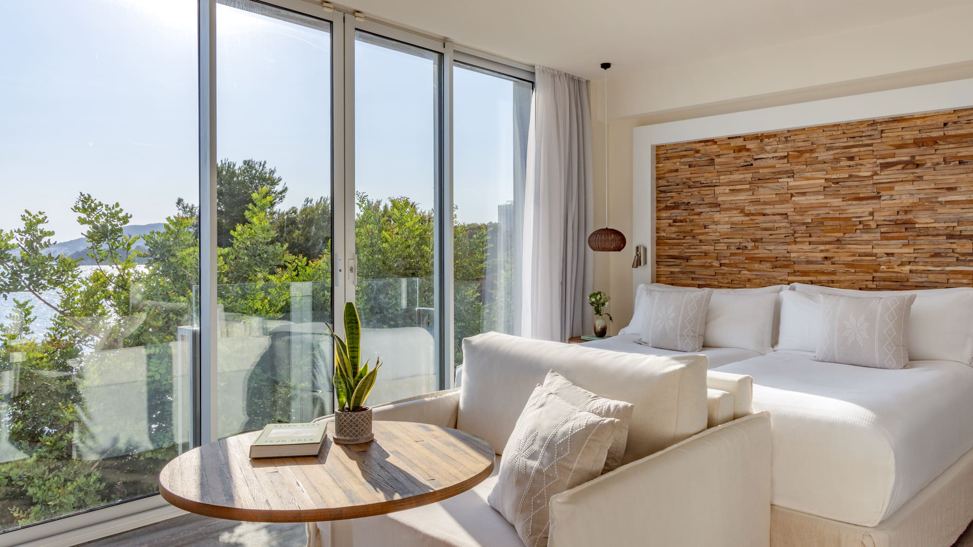 a room with a bed and a table