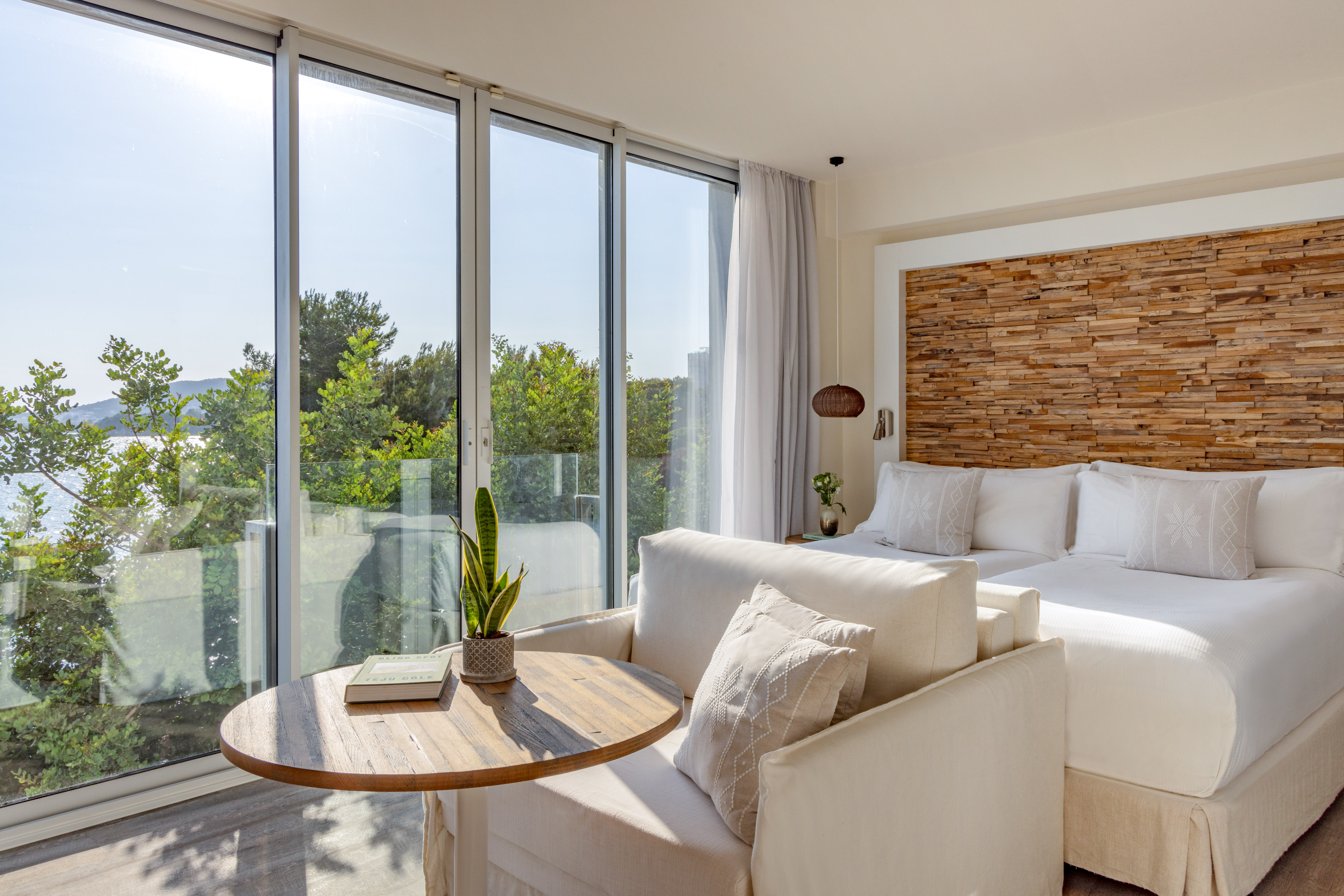 a room with a bed and a table