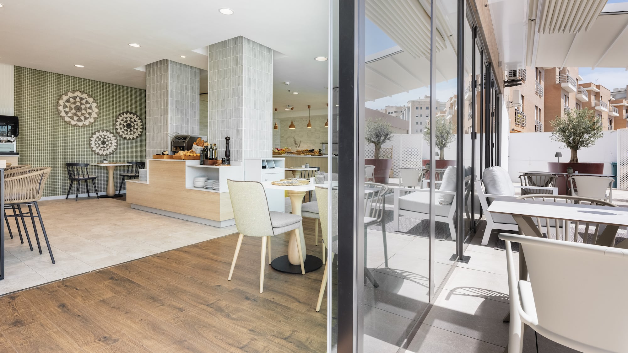 a glass wall of a restaurant