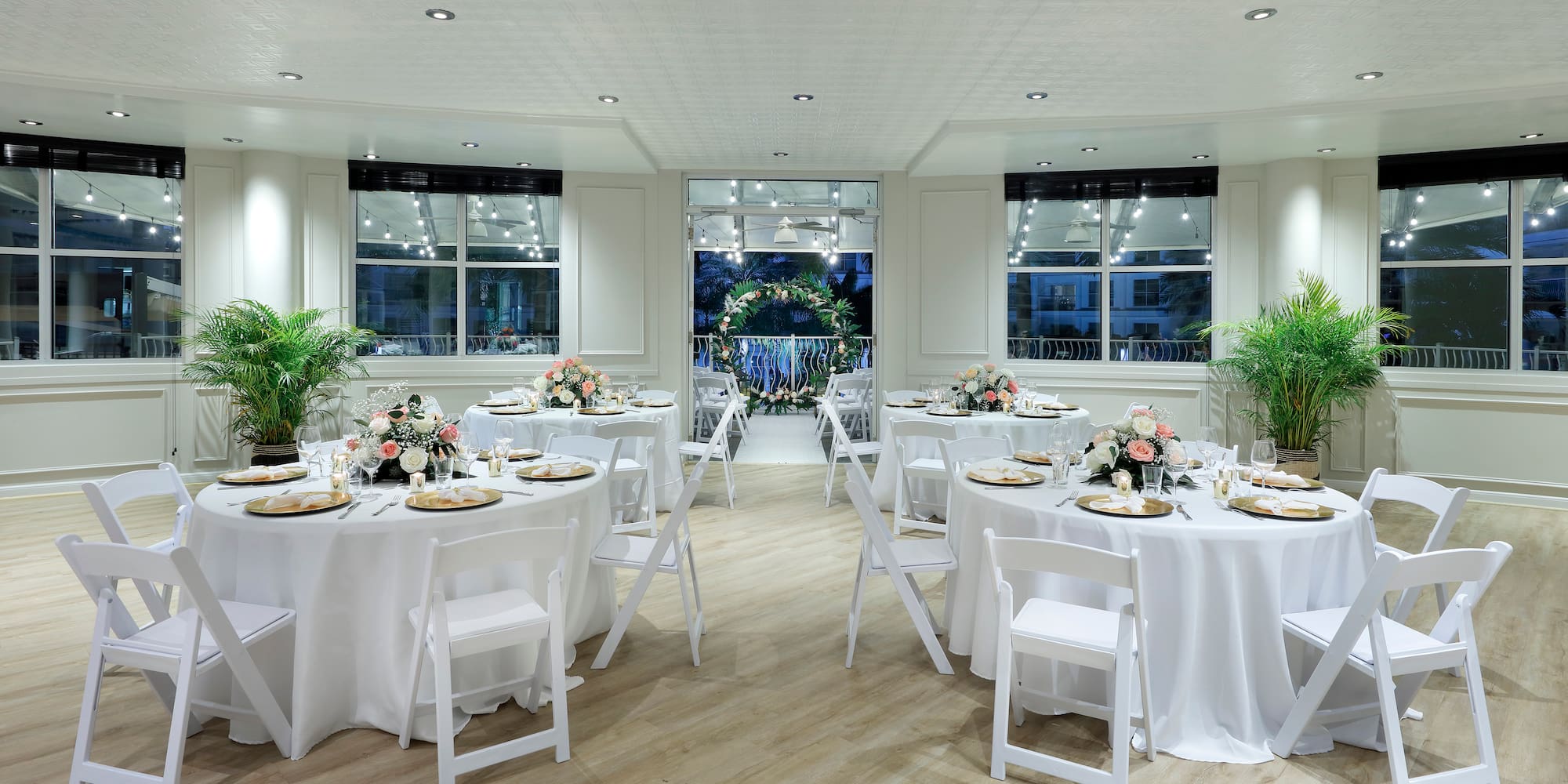 a room with tables and chairs