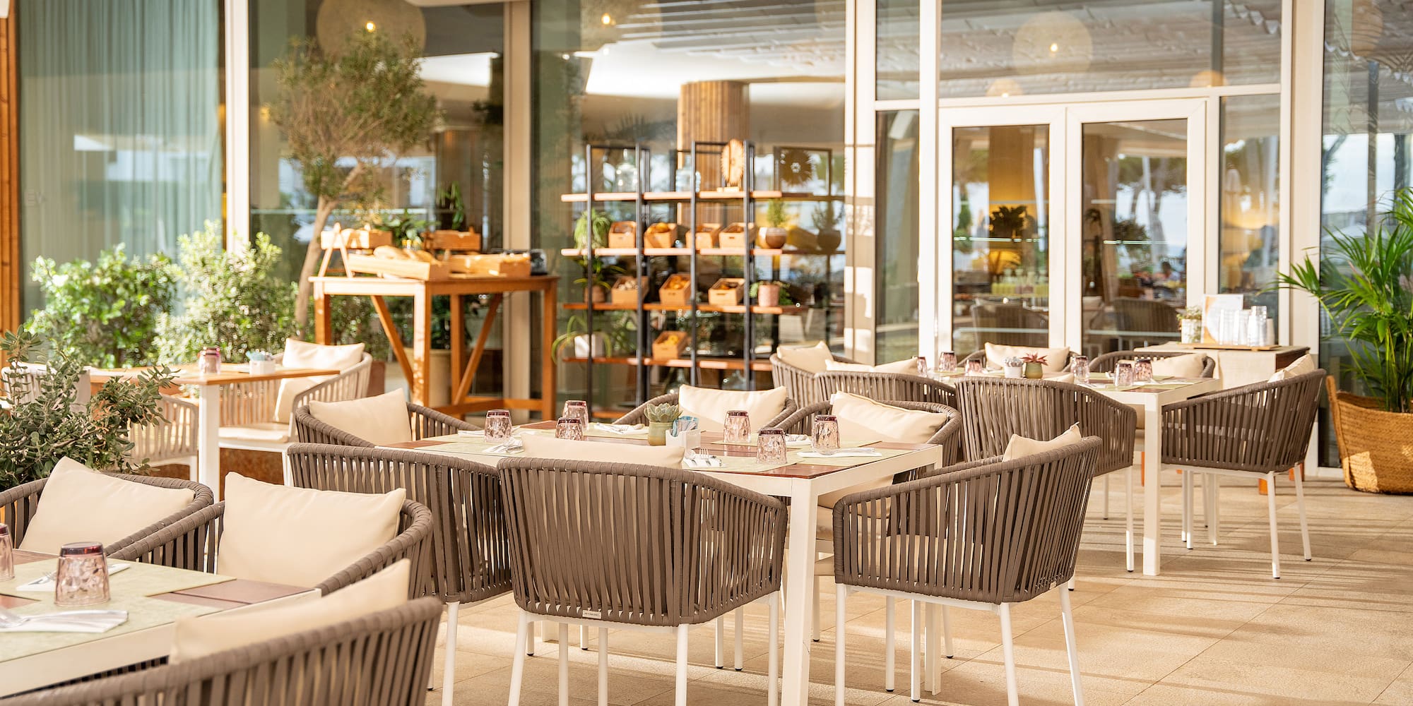 a restaurant with tables and chairs