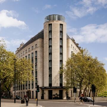 a building with trees around it