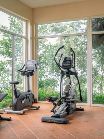 a room with exercise equipment