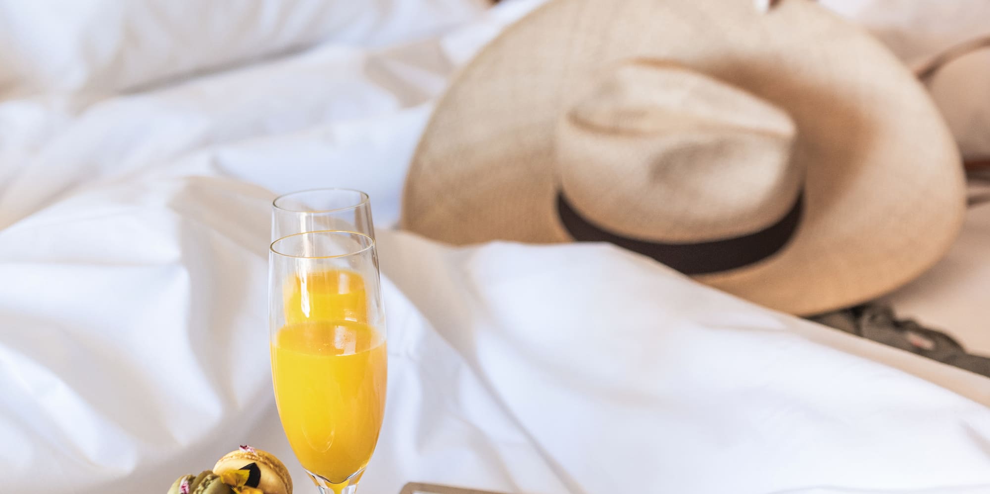 a tray with food on it and a hat on it