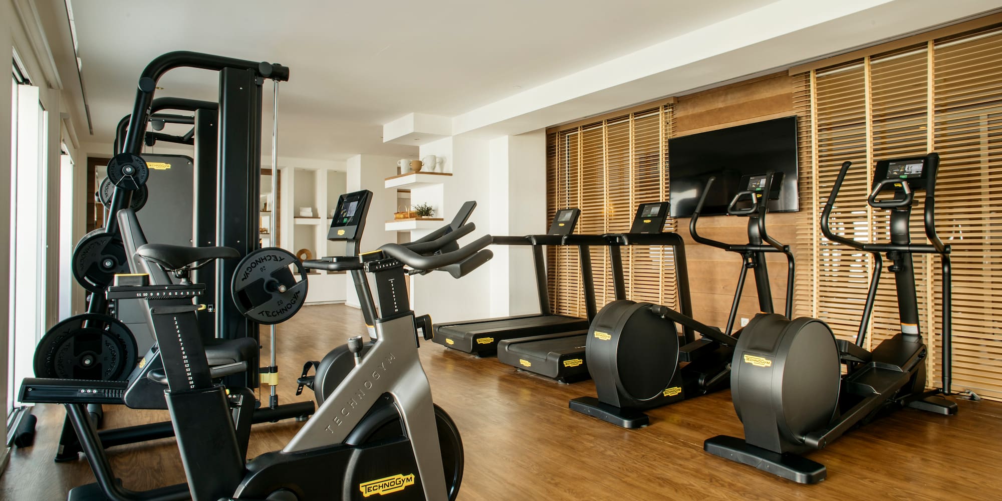 a room with exercise equipment